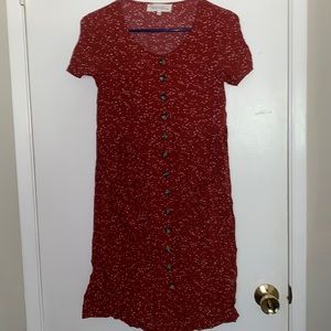 Brass & Roe Red Speckled Button Down T Shirt Dress